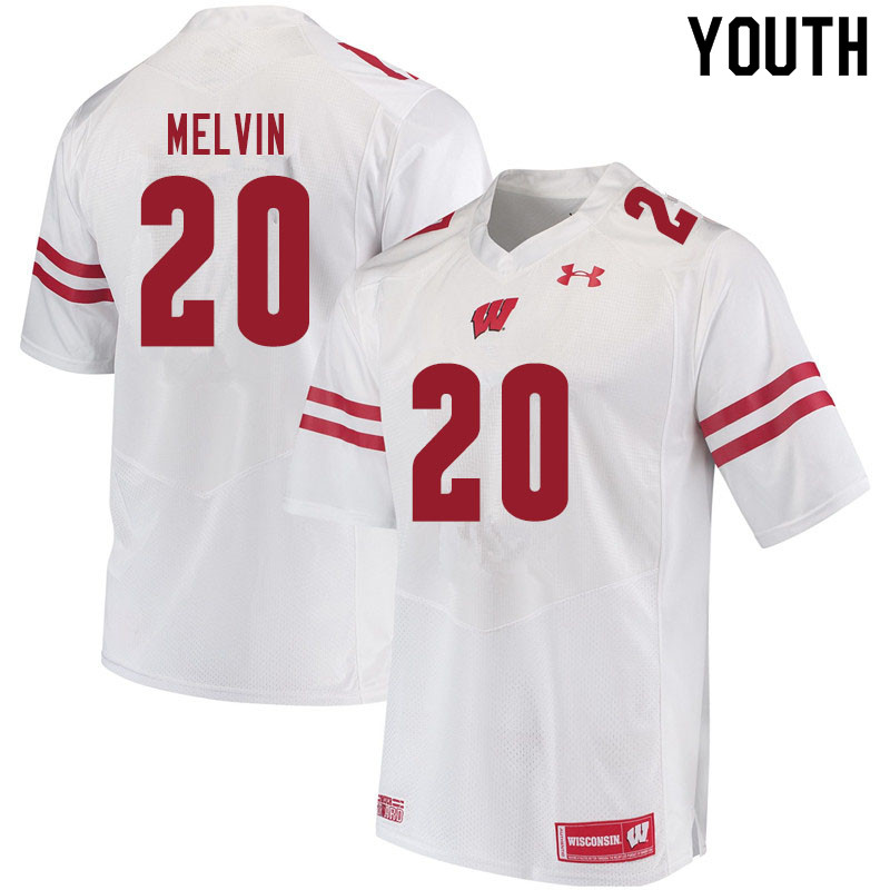 Wisconsin Badgers Youth #20 Semar Melvin NCAA Under Armour Authentic White College Stitched Football Jersey TX40Y66PR